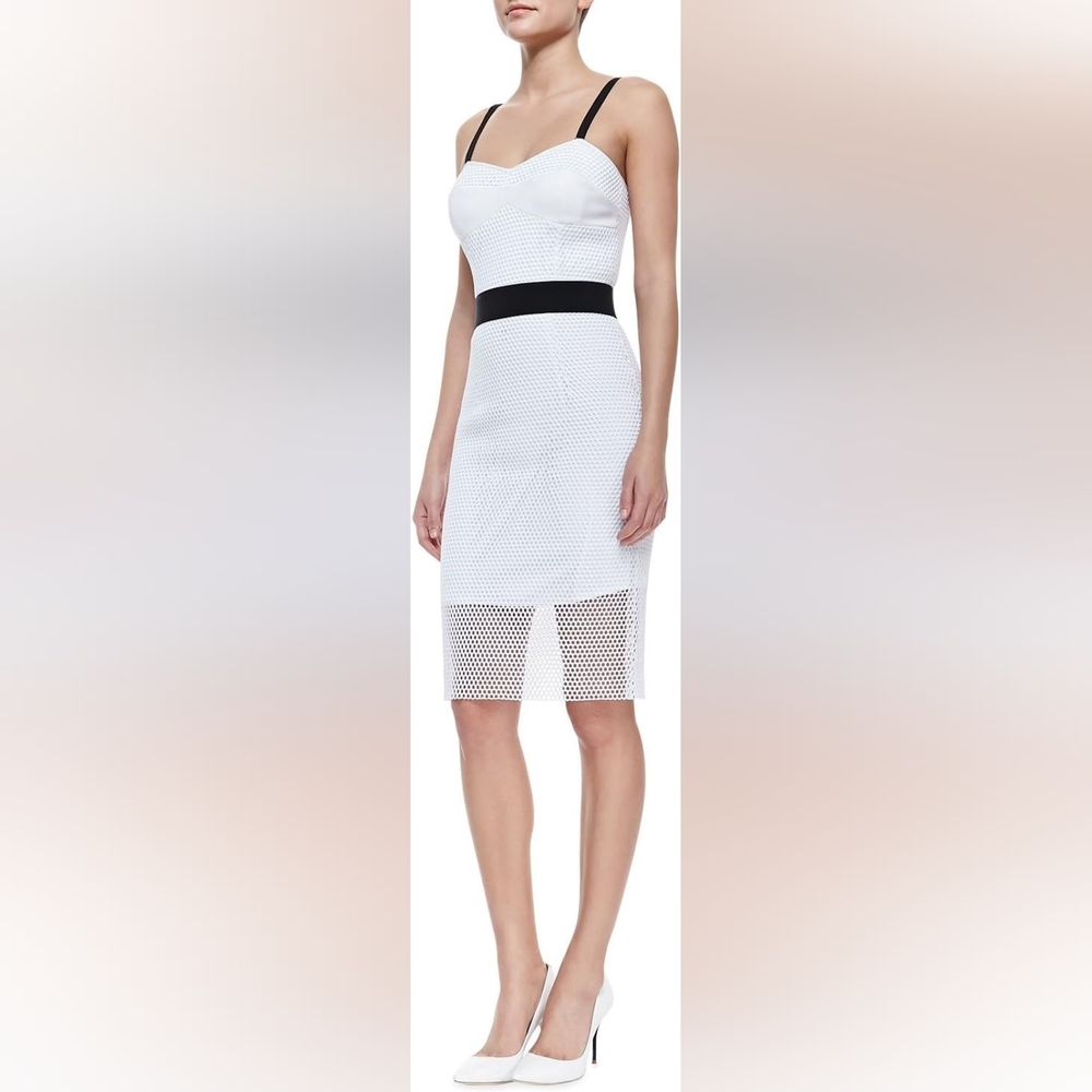 MILLY White and Black Bustier Mesh Overlay Dress Size 10